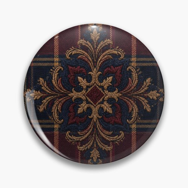 Item preview, Vintage Baroque Gold Ornament on Burgundy Tartan Plaid | Royal Classic Pattern designed and sold by Adhdbrainstudio.