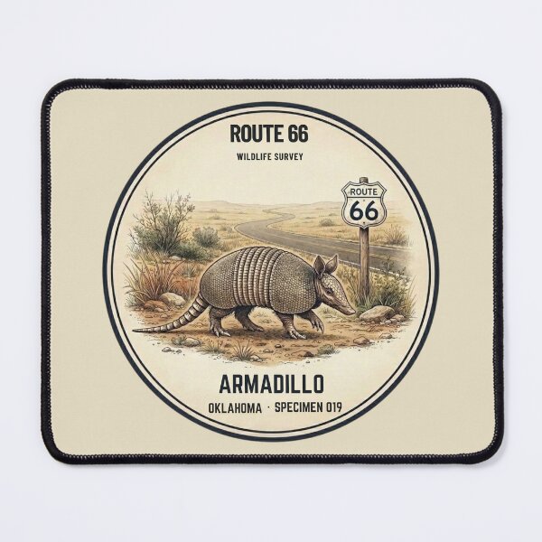 Item preview, Armadillo Route 66 Wildlife Badge Oklahoma Art designed and sold by CalmCapy Co.