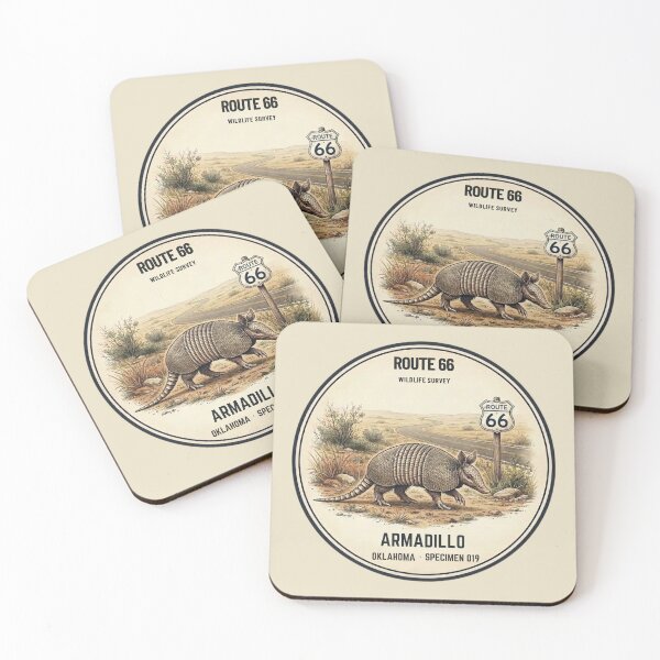 Item preview, Armadillo Route 66 Wildlife Badge Oklahoma Art designed and sold by CalmCapy Co.