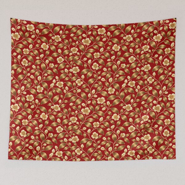 Item preview, Golden Blossom Vines on Red – Luxury Botanical Floral Pattern designed and sold by Bodique.