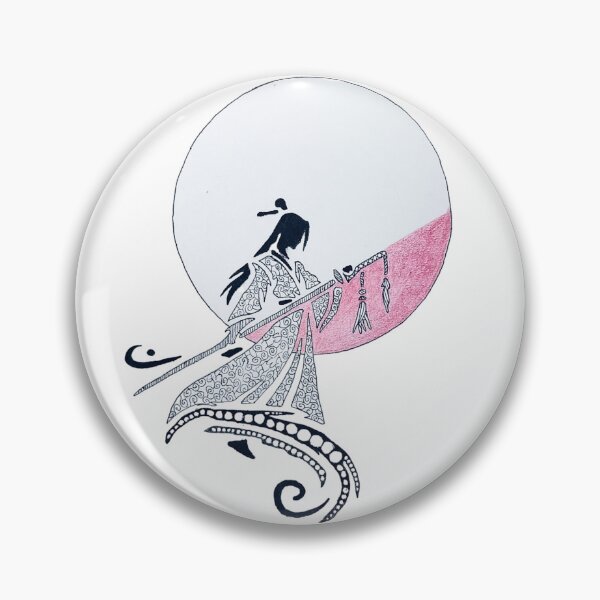 Item preview, Moonlit Warrior — Blush Pink Moon | Japanese Line Art designed and sold by Fusion-Line-Artworks.