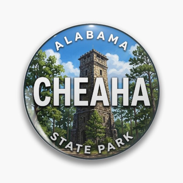 Item preview, Cheaha State Park Alabama Stone Tower Round Badge Sticker designed and sold by DetourDgn.