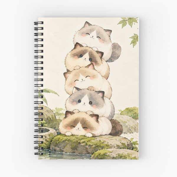 Item preview, Five Ragdoll Cats Stacked Beside a Bamboo Fountain in a Zen Garden designed and sold by AshiraCreations.