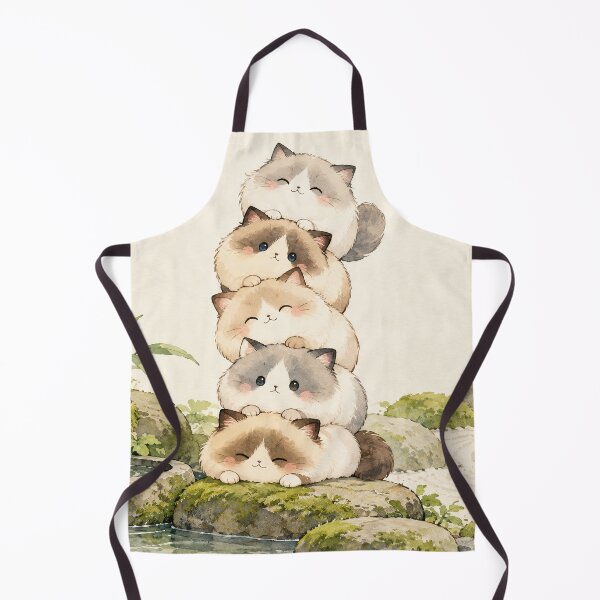 Item preview, Five Ragdoll Cats Stacked Beside a Bamboo Fountain in a Zen Garden designed and sold by AshiraCreations.