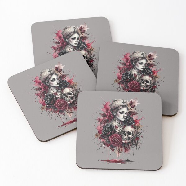 Item preview, Gothic Nurse Halloween – Dark Nurse, Skull and Crimson Roses designed and sold by Art-Arcade6.