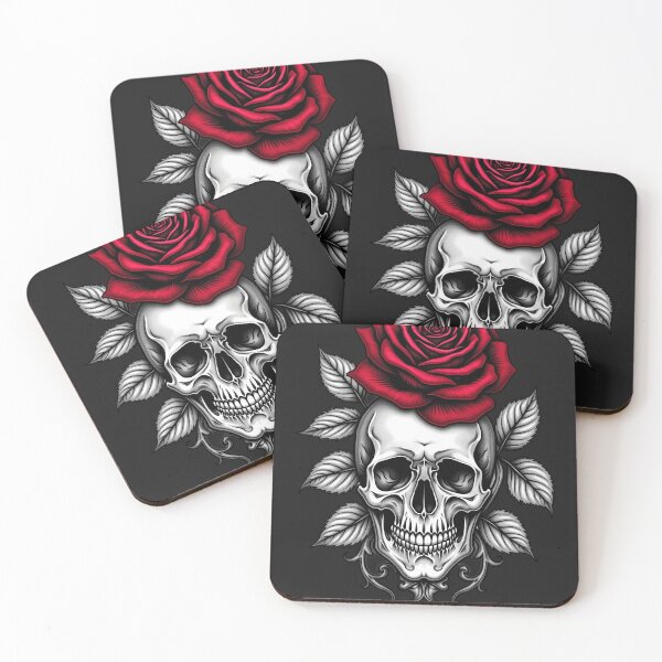 Item preview, Skull and Red Rose – Gothic Tattoo Flash Art RBA-2026-0201-F designed and sold by IdeaSmith.