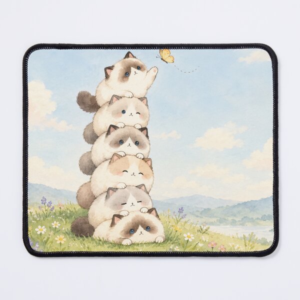 Item preview, Six Ragdoll Cats Stacked in a Wildflower Meadow with a Yellow Butterfly designed and sold by AshiraCreations.