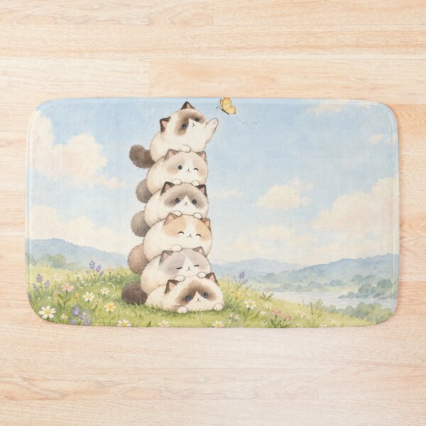 Item preview, Six Ragdoll Cats Stacked in a Wildflower Meadow with a Yellow Butterfly designed and sold by AshiraCreations.
