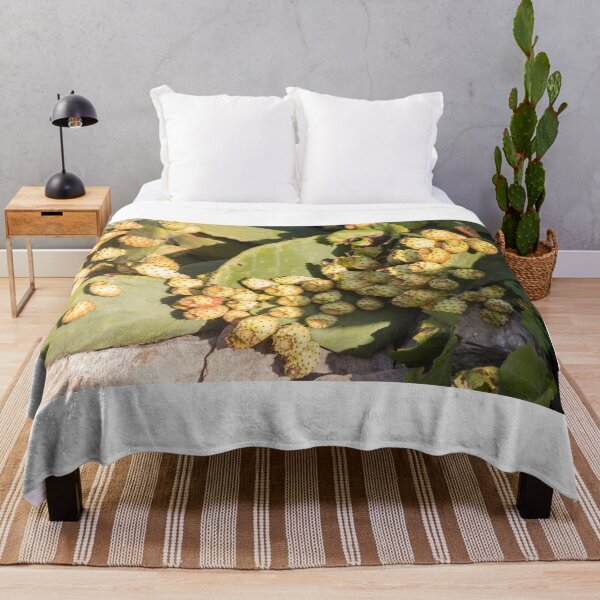 Item preview, Prickly Pear Cactus With Clusters Of Yellow Fruit on Sunlit Pads in Dry Landscape designed and sold by Nmallia.