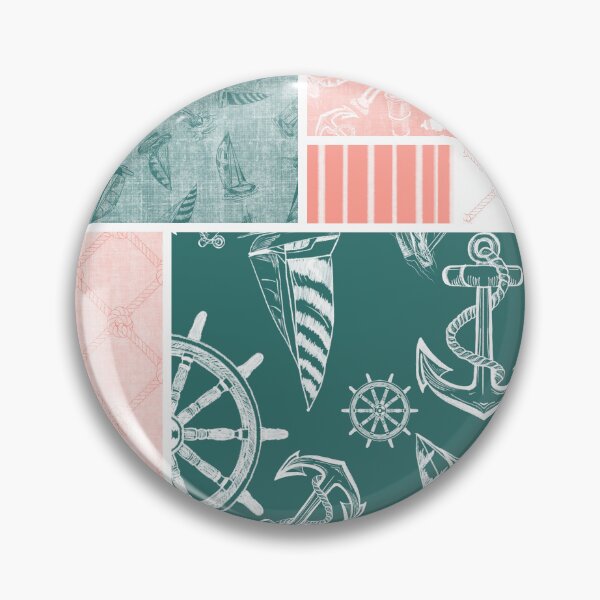Item preview, Coral and Blue Green Quilt Design Nautical Charcoal Sketches Collection- Features Netting, Stripes, Nautical Items, and Lighthouse Designs designed and sold by PD-Coastal.