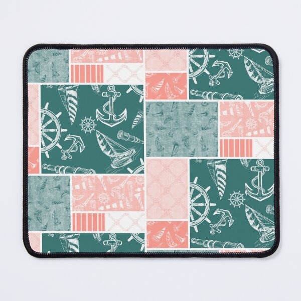 Item preview, Coral and Blue Green Quilt Design Nautical Charcoal Sketches Collection- Features Netting, Stripes, Nautical Items, and Lighthouse Designs designed and sold by PD-Coastal.