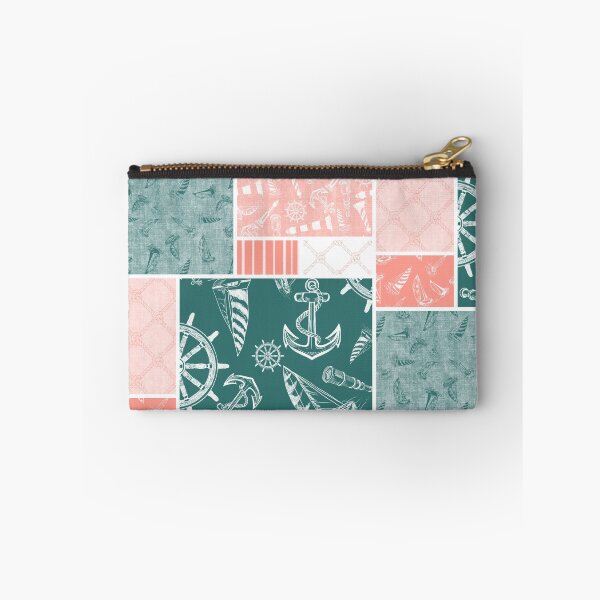Item preview, Coral and Blue Green Quilt Design Nautical Charcoal Sketches Collection- Features Netting, Stripes, Nautical Items, and Lighthouse Designs designed and sold by PD-Coastal.