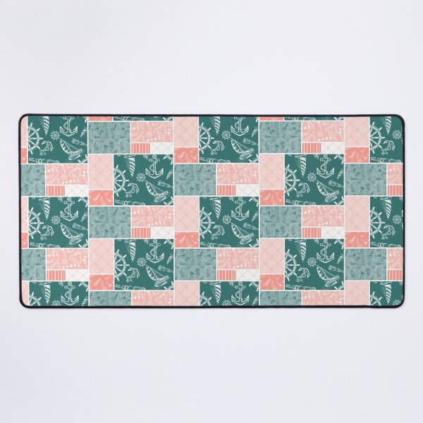 Item preview, Coral and Blue Green Quilt Design Nautical Charcoal Sketches Collection- Features Netting, Stripes, Nautical Items, and Lighthouse Designs designed and sold by PD-Coastal.
