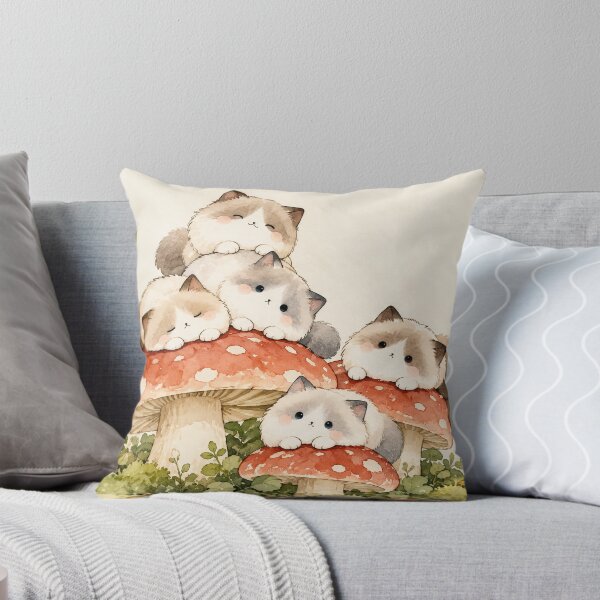 Item preview, Five Ragdoll Cats Resting on Red Mushrooms in a Woodland Scene designed and sold by AshiraCreations.