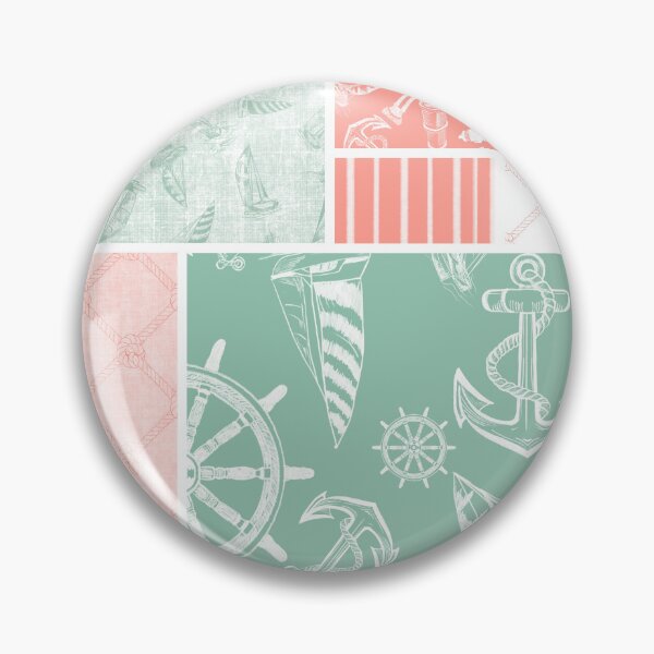 Item preview, Coral and Seafoam Quilt Design Nautical Charcoal Sketches Collection- Features Netting, Stripes, Nautical Items, and Lighthouse Designs designed and sold by PD-Coastal.