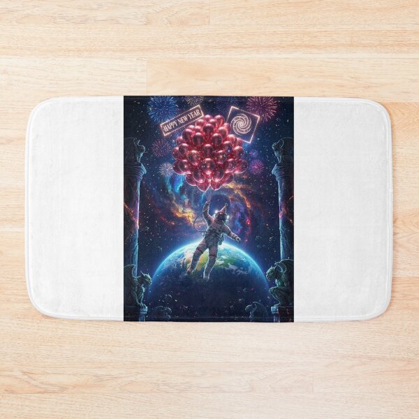 Item preview, Cosmic New Year: Astronaut Floating with Metallic Balloons Above Earth designed and sold by Rain-Road.