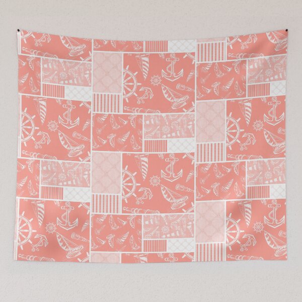 Item preview, Coral Quilt Design Nautical Charcoal Sketches Collection- Features Netting, Stripes, Nautical Items, and Lighthouse Designs designed and sold by PD-Coastal.
