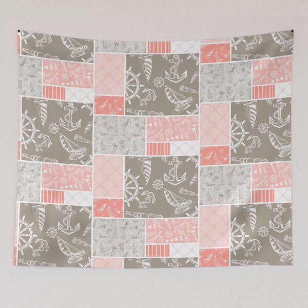 Item preview, Coral and Driftwood Quilt Design Nautical Charcoal Sketches Collection- Features Netting, Stripes, Nautical Items, and Lighthouse Designs designed and sold by PD-Coastal.