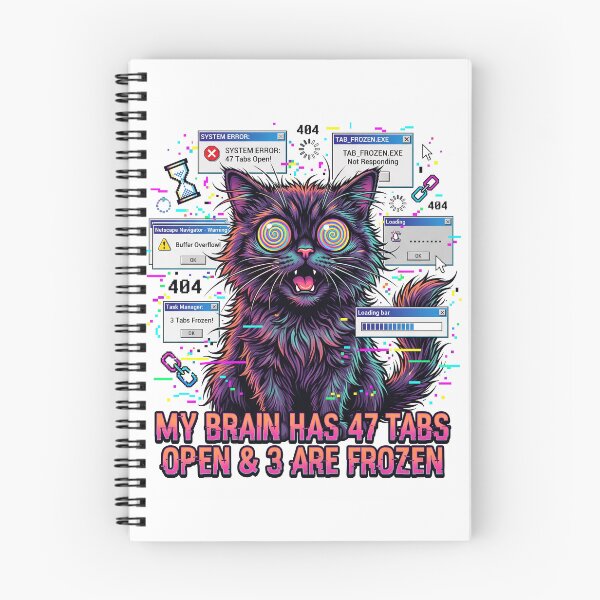 Item preview, My Brain Has 47 Tabs Open Frozen Cat Neurodivergent ADHD Funny Retro designed and sold by CoolCrazyChaos.