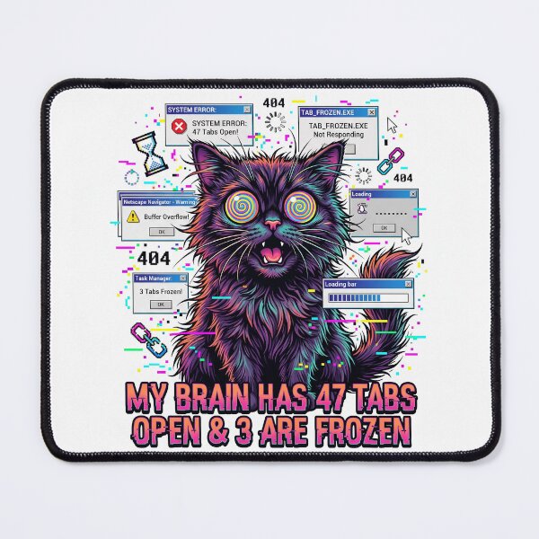 Item preview, My Brain Has 47 Tabs Open Frozen Cat Neurodivergent ADHD Funny Retro designed and sold by CoolCrazyChaos.
