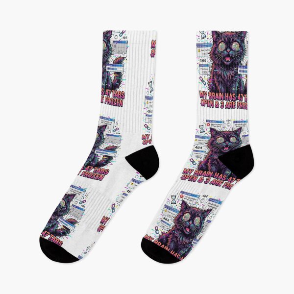 Item preview, My Brain Has 47 Tabs Open Frozen Cat Neurodivergent ADHD Funny Retro designed and sold by CoolCrazyChaos.