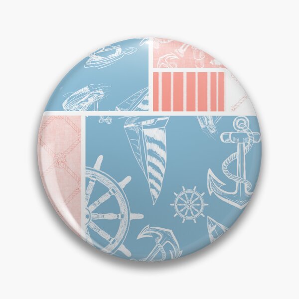 Item preview, Coral and Sky Blue Quilt Design Nautical Charcoal Sketches Collection- Features Netting, Stripes, Nautical Items, and Lighthouse Designs designed and sold by PD-Coastal.