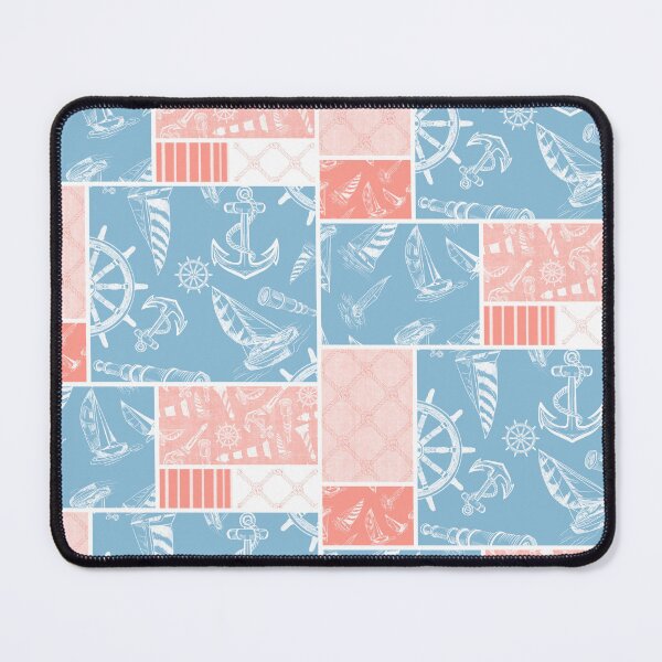 Item preview, Coral and Sky Blue Quilt Design Nautical Charcoal Sketches Collection- Features Netting, Stripes, Nautical Items, and Lighthouse Designs designed and sold by PD-Coastal.