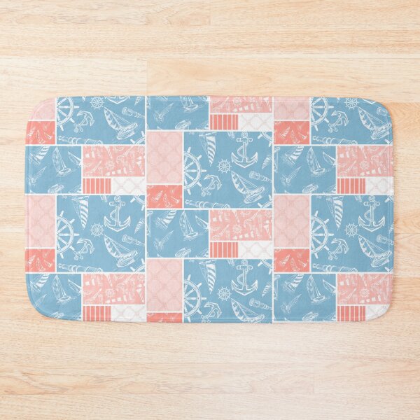 Item preview, Coral and Sky Blue Quilt Design Nautical Charcoal Sketches Collection- Features Netting, Stripes, Nautical Items, and Lighthouse Designs designed and sold by PD-Coastal.