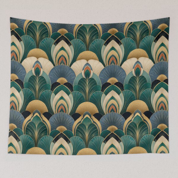 Item preview, Art Deco Fan Pattern – Teal Blue and Gold Geometric Vintage Glam Design designed and sold by ArtDesignRemix.