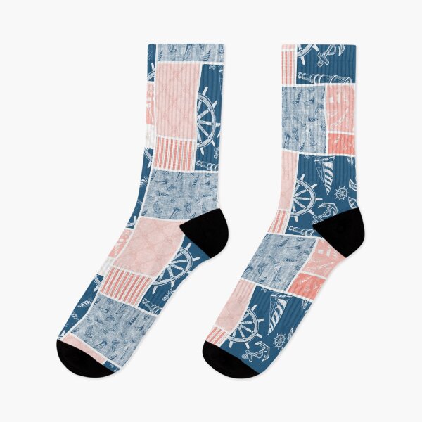 Item preview,  Coral and Ocean Blue Quilt Design Nautical Charcoal Sketches Collection- Features Netting, Stripes, Nautical Items, and Lighthouse Designs designed and sold by PD-Coastal.