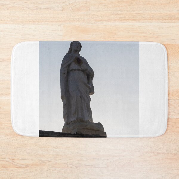 Item preview, Silhouette of Sacred Heart Jesus Statue on Rooftop at Dusk Against Clear Sky designed and sold by Nmallia.