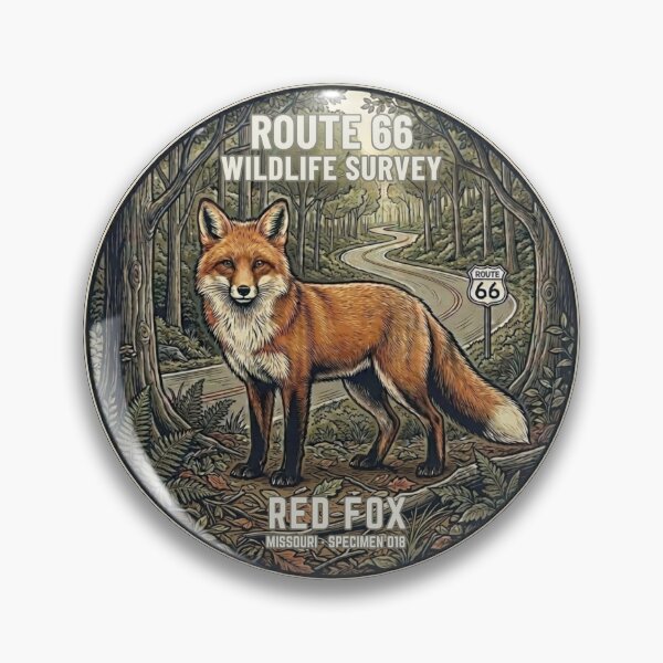 Item preview, Red Fox Route 66 Wildlife Badge Missouri Ozarks Art designed and sold by CalmCapy Co.