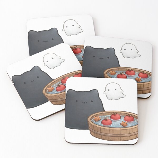 Item preview, Cute Black Cat Ghost Apple Bobbing Fall Halloween Kawaii Sticker designed and sold by xiaoxiaochibi.