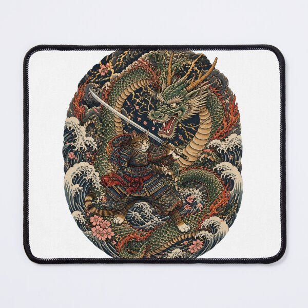 Item preview, Samurai Cat vs Dragon | Ukiyo-e Cat | Japanese Design designed and sold by JapanMemoir.
