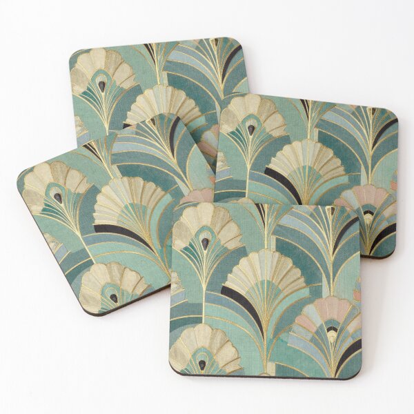 Item preview, Art Deco Floral Fan Pattern – Vintage Teal and Gold Gatsby Glamour Design designed and sold by ArtDesignRemix.