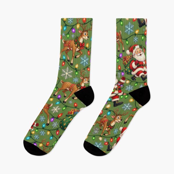 Item preview, Father Christmas & Reindeer Pattern – Colourful Festive Lights designed and sold by Island Pace Design.