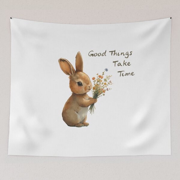 Item preview, ​Cute Bunny With Flowers Good Things Take Time - Positive Quote Art designed and sold by muhammadkhafidh.