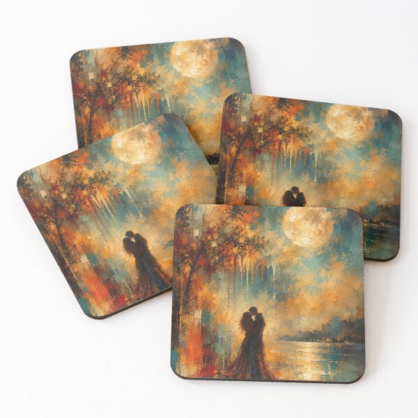 Item preview, Moonlit Embrace - Teal & Rust Orange Romantic Art Print designed and sold by Joey Santiago.