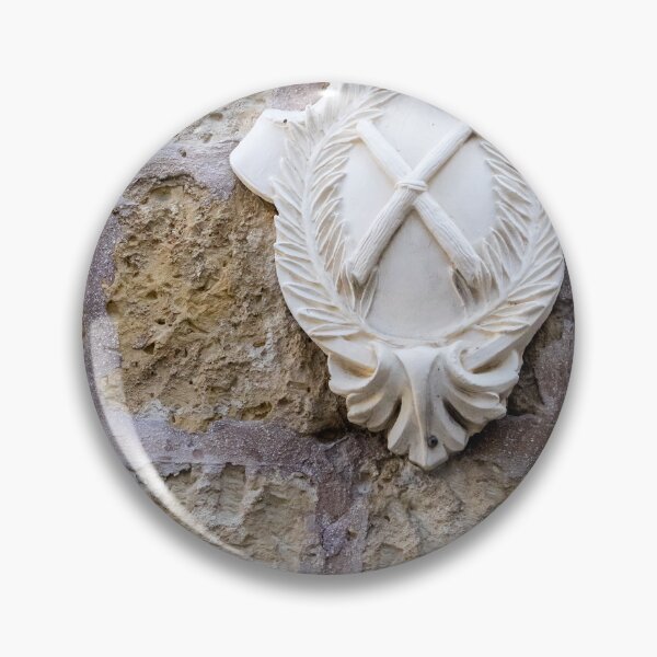 Item preview, White Heraldic Coat of Arms Crest Mounted on Historic Stone Wall With Crown and Laurel Decoration designed and sold by Nmallia.