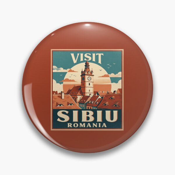 Item preview, Visit Sibiu Romania Vintage Travel Art Rooftops designed and sold by AIG - Andrei Ilie Graphics.