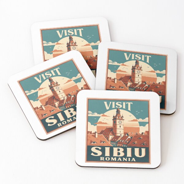 Item preview, Visit Sibiu Romania Vintage Travel Art Rooftops designed and sold by AIG - Andrei Ilie Graphics.
