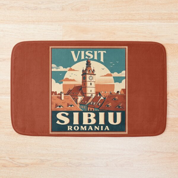 Item preview, Visit Sibiu Romania Vintage Travel Art Rooftops designed and sold by AIG - Andrei Ilie Graphics.