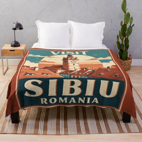 Item preview, Visit Sibiu Romania Vintage Travel Art Rooftops designed and sold by AIG - Andrei Ilie Graphics.