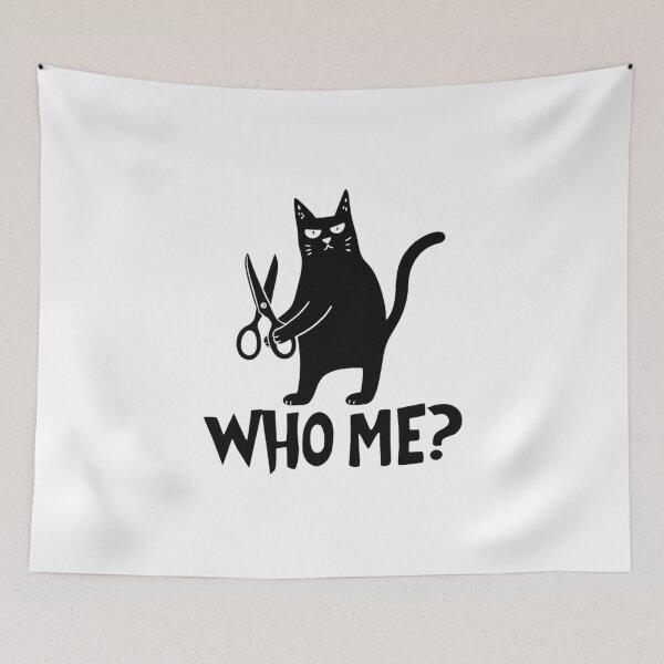 Item preview, Guilty Black Cat Holding Scissors WHO ME Funny Meme designed and sold by Ikochane.