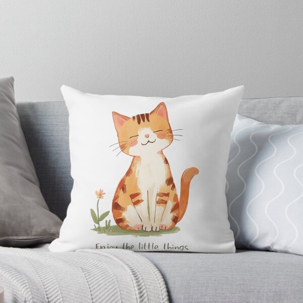 Item preview, Cute Smiling Cat With Flower Enjoy The Little Things - Positive Quote Art designed and sold by muhammadkhafidh.