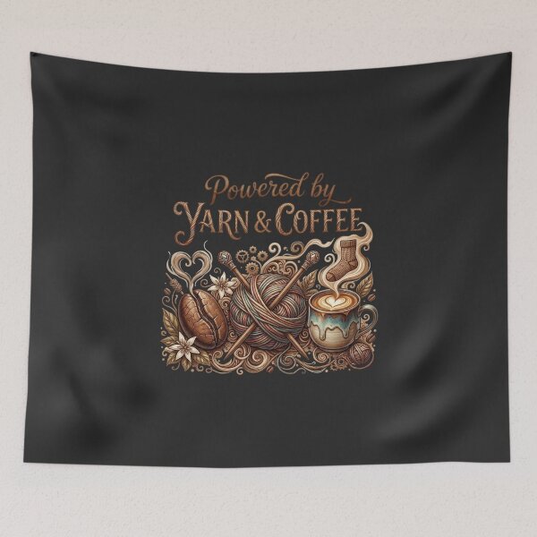 Item preview, Powered By Yarn And Coffee Vintage Knitting Art designed and sold by JoyfulGate.