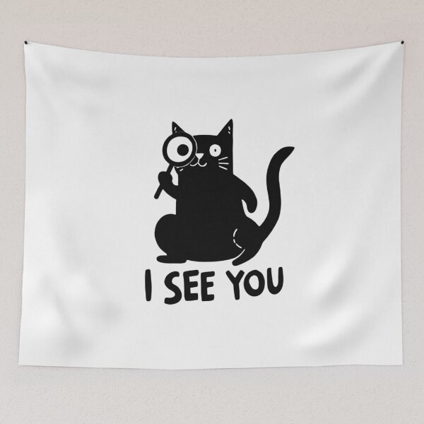 Item preview, Detective Black Cat Magnifying Glass I SEE YOU Meme designed and sold by Ikochane.