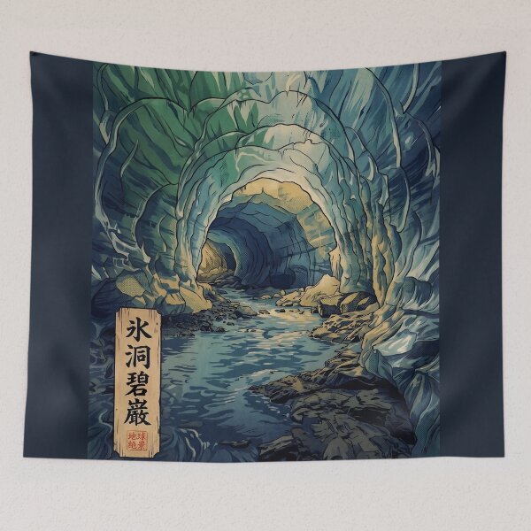 Item preview, Ukiyo-e Glacier Ice Cave - Emerald Rock of the Blue Cathedral designed and sold by conohitoAI-ArtGallery.
