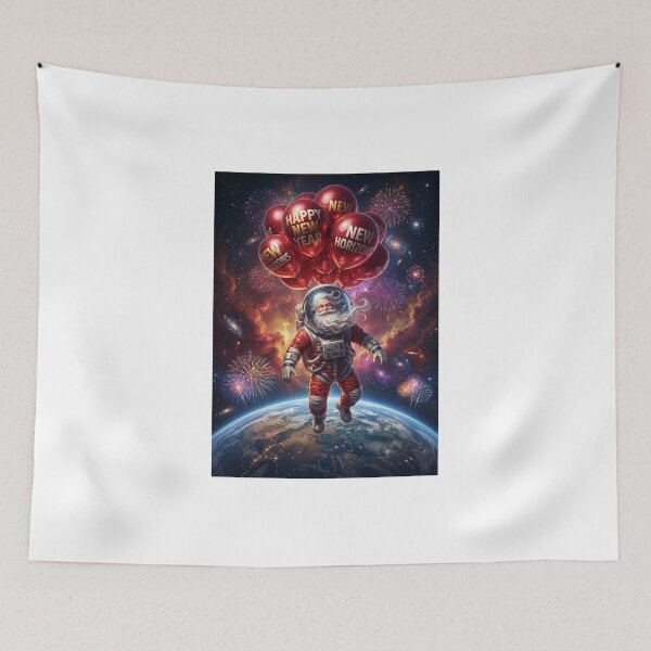 Item preview, Astronaut Santa Claus Floating Above Earth Happy New Year Balloons designed and sold by Rain-Road.