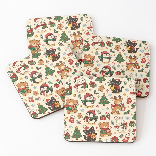 Item preview, Cute Christmas Animals Pattern – Kawaii Holiday Winter Cartoon designed and sold by Sandra Studio.